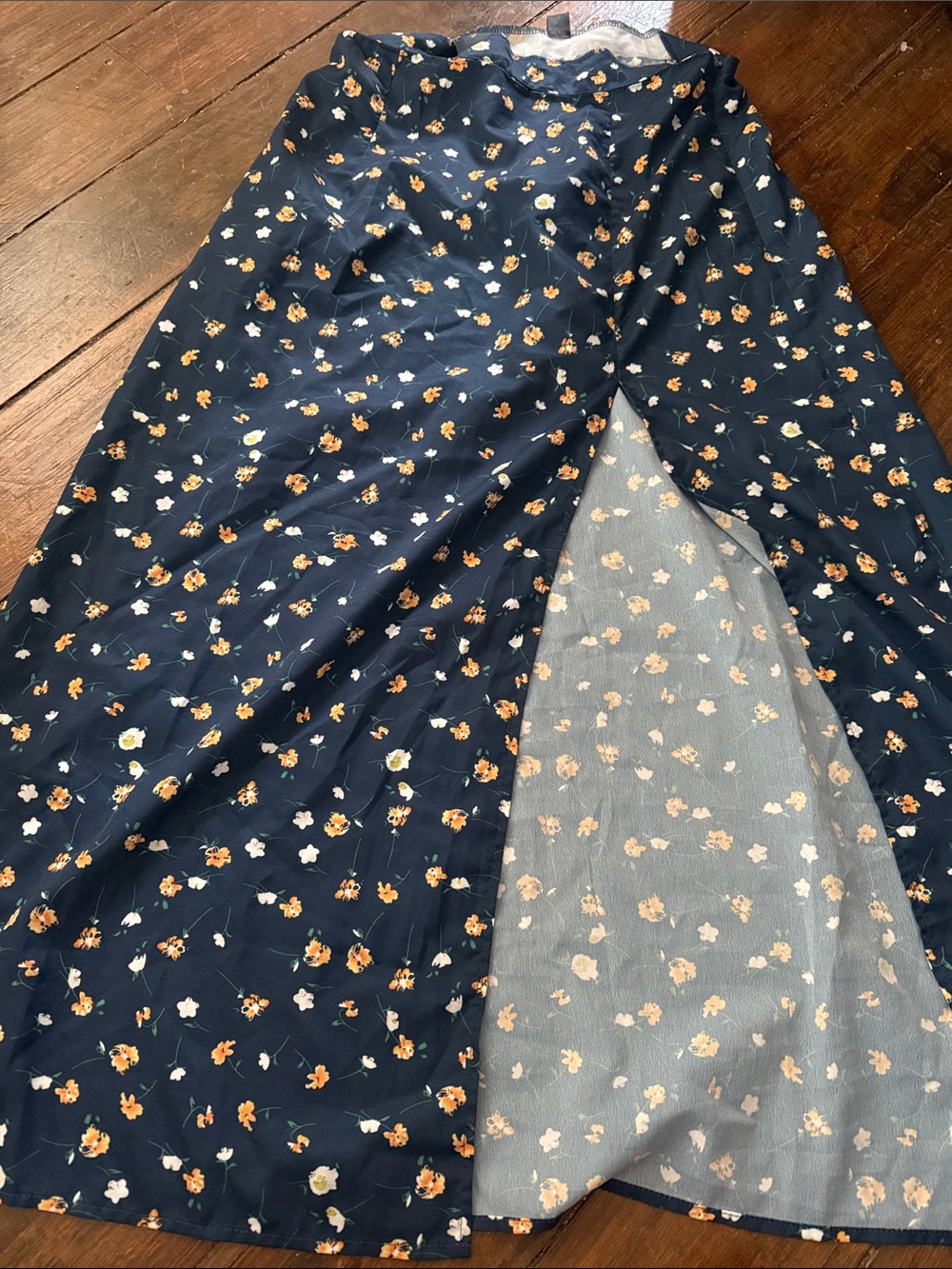 SHEIN Navy Maxi Skirt with Orange & White Floral Print